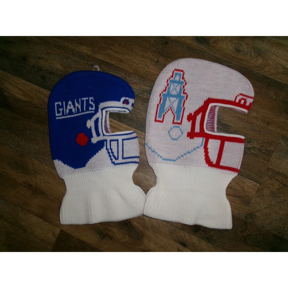 2PC LOT NEW YORK GIANTS BEANIE KNIT OILERS  HOUSTON MASK SKI HAT CAP VINTAGE J1